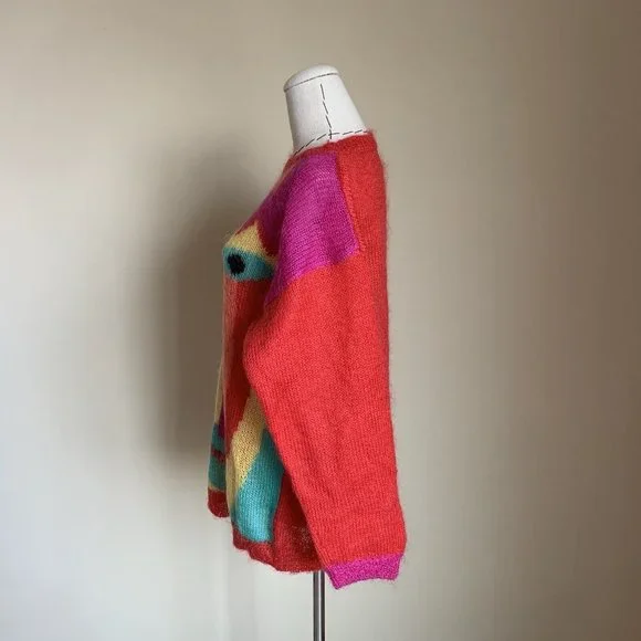 Vintage 80s Renee Tener For Jeanne Pierre Mohair Picasso Art Graphic Sweater M - Picture 5 of 12